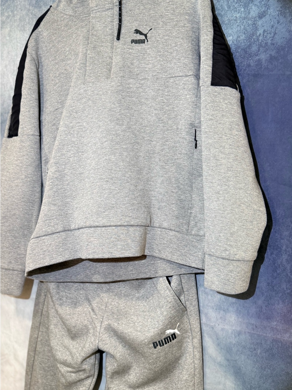 Puma Light Gray Hoodie with Black Logo Tag